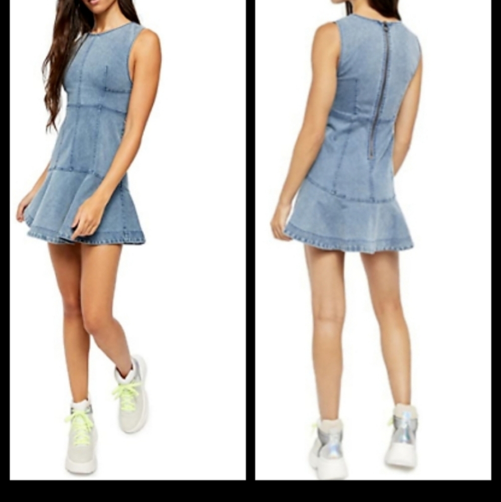Free People Denim Alex Mini Dress Size 10 NWT - Picture 2 of 4